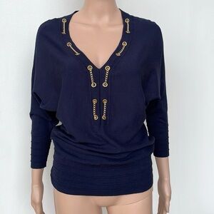 CACHE NAVY BLUE CHAIN SWEATER, XS